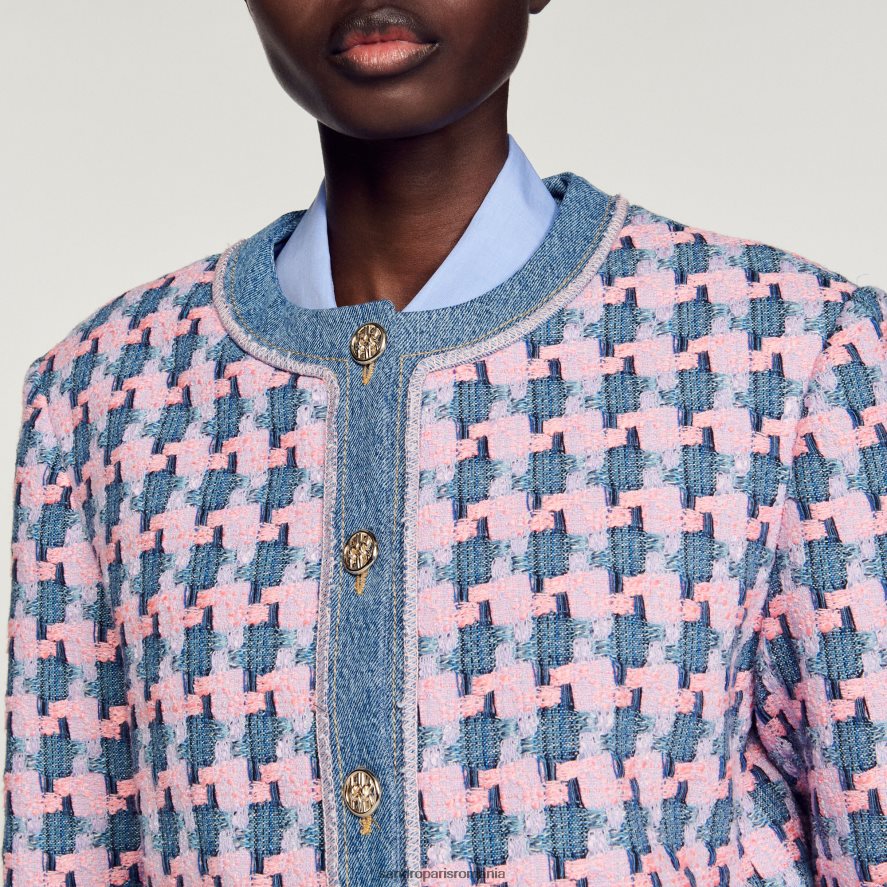 jachetă din tweed femei violet/albastru Sandro Paris îmbrăcăminte X8Z4NH301