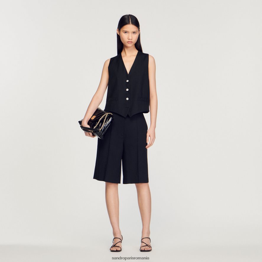 bermudă cu picioare drepte femei negru Sandro Paris îmbrăcăminte X8Z4NH226