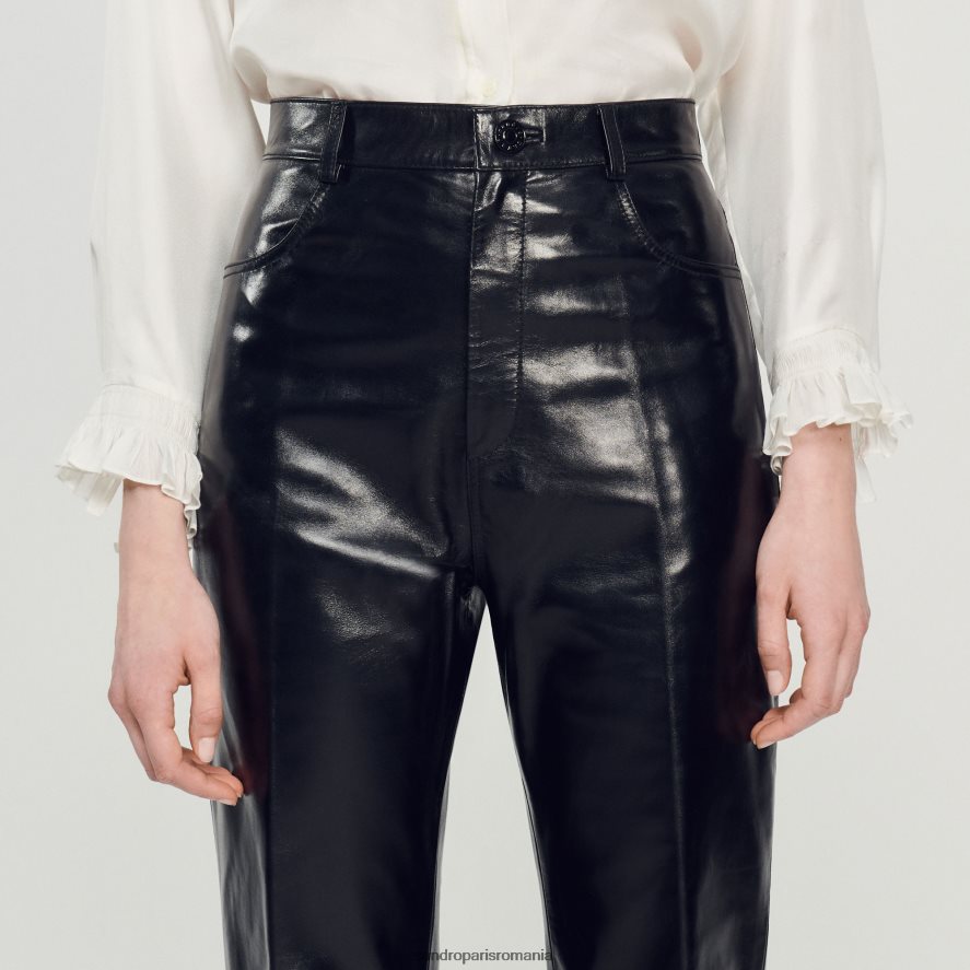 pantaloni de piele femei negru Sandro Paris îmbrăcăminte X8Z4NH200