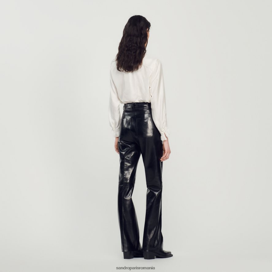 pantaloni de piele femei negru Sandro Paris îmbrăcăminte X8Z4NH200