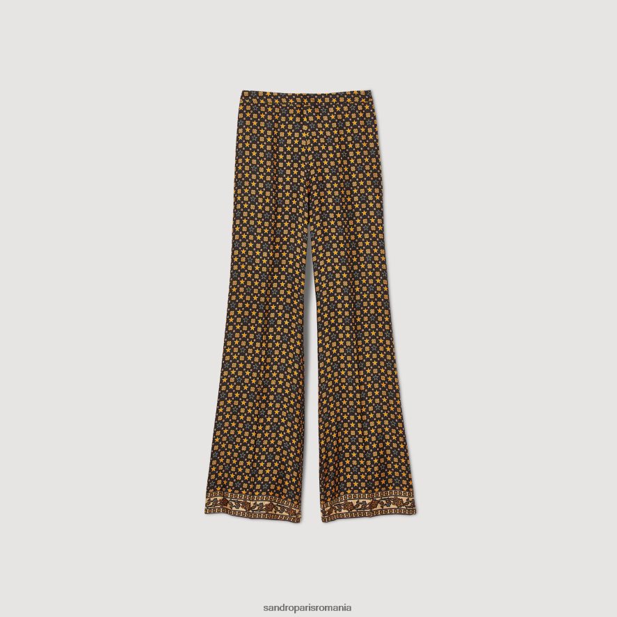 pantaloni din satin imprimati femei negru Sandro Paris îmbrăcăminte X8Z4NH79