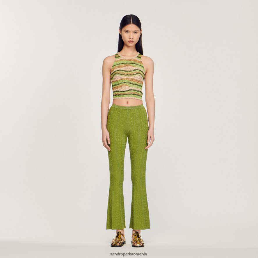 pantaloni din tricot metalic femei kaki ușor Sandro Paris îmbrăcăminte X8Z4NH350