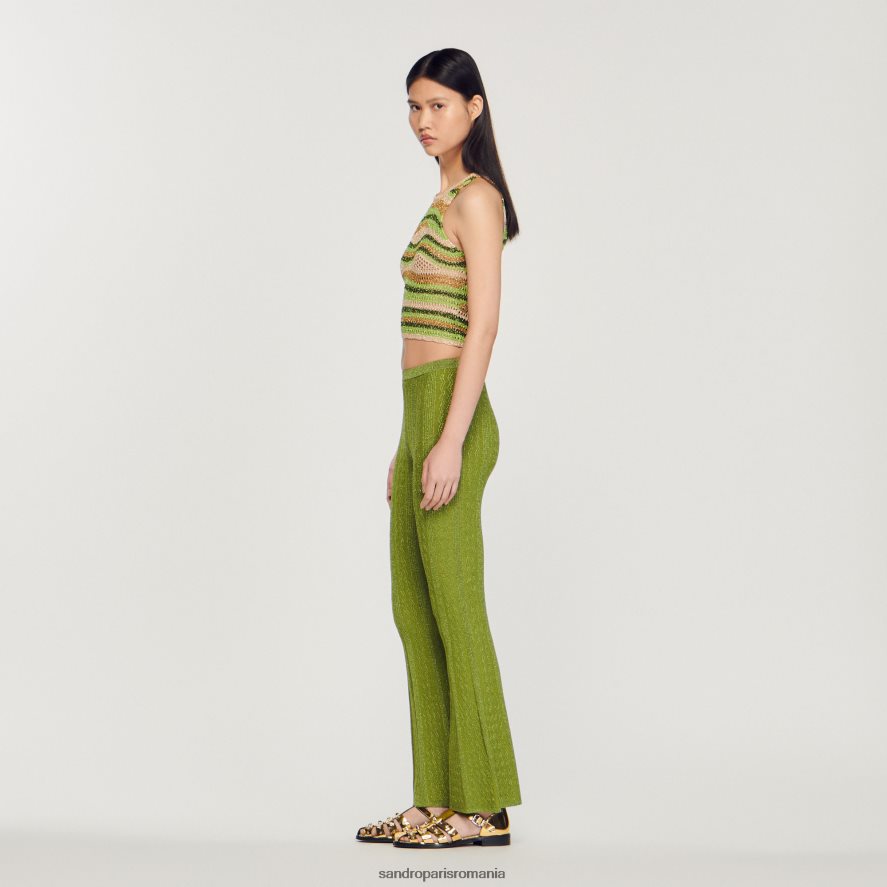 pantaloni din tricot metalic femei kaki ușor Sandro Paris îmbrăcăminte X8Z4NH350