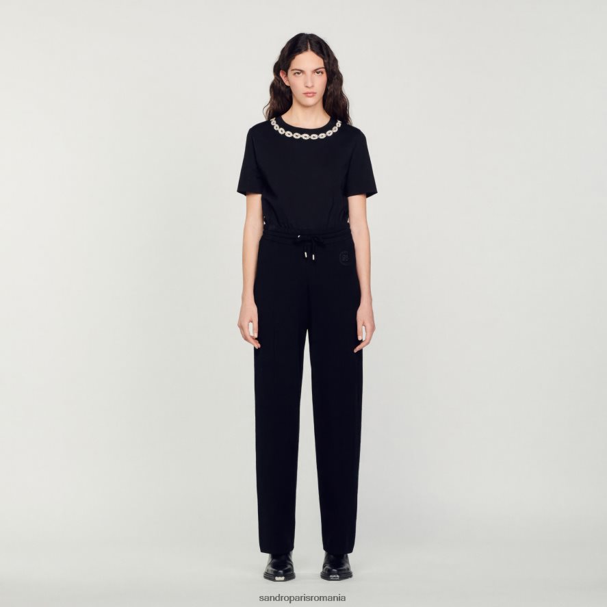 pantaloni drepti tricotati femei negru Sandro Paris îmbrăcăminte X8Z4NH145