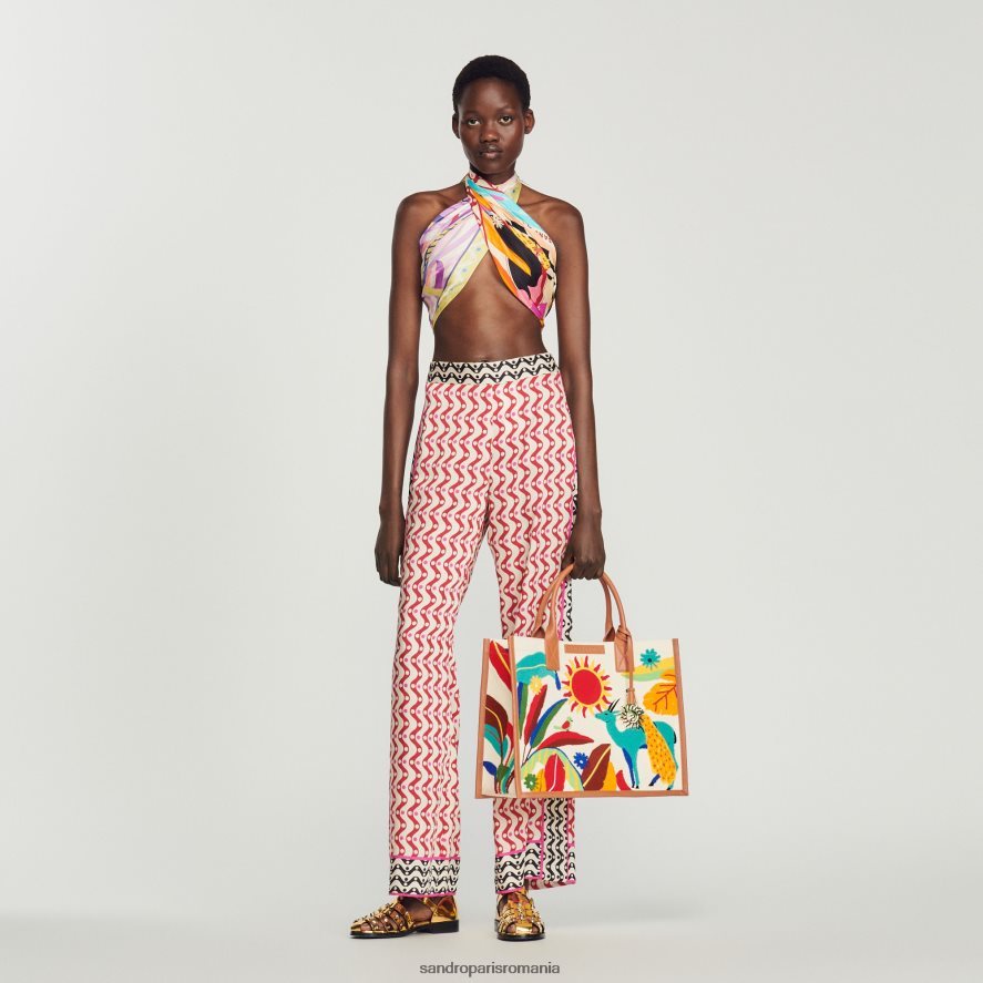 pantaloni fluidi cu imprimeu stea femei roșu/ecru Sandro Paris îmbrăcăminte X8Z4NH460