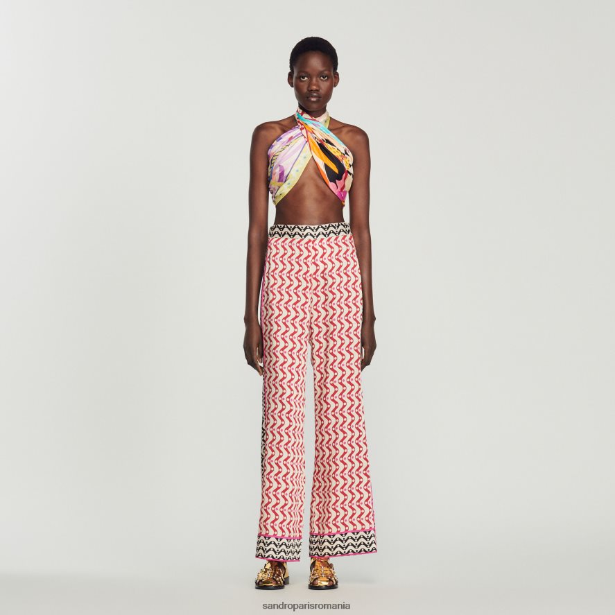 pantaloni fluidi cu imprimeu stea femei roșu/ecru Sandro Paris îmbrăcăminte X8Z4NH460