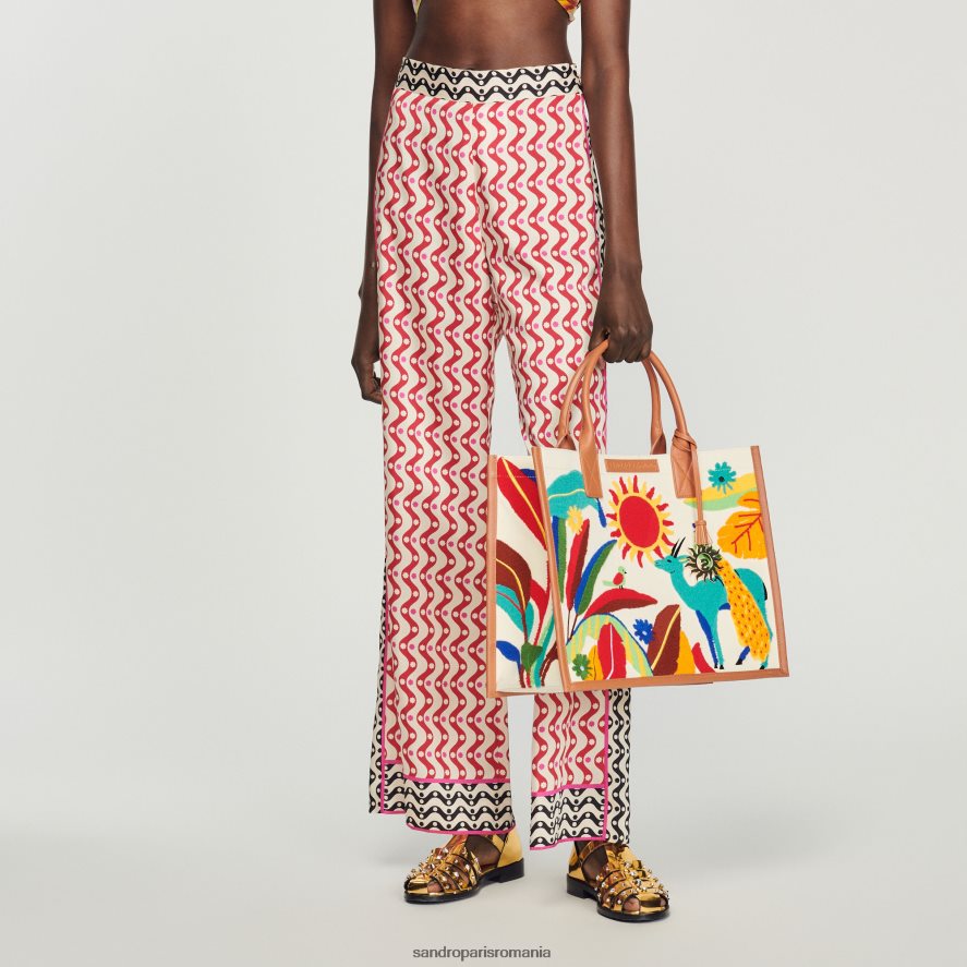 pantaloni fluidi cu imprimeu stea femei roșu/ecru Sandro Paris îmbrăcăminte X8Z4NH460