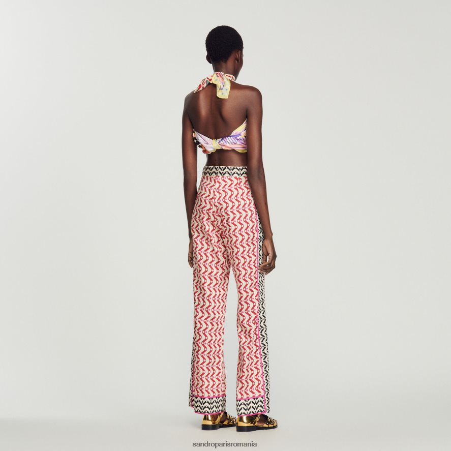 pantaloni fluidi cu imprimeu stea femei roșu/ecru Sandro Paris îmbrăcăminte X8Z4NH460