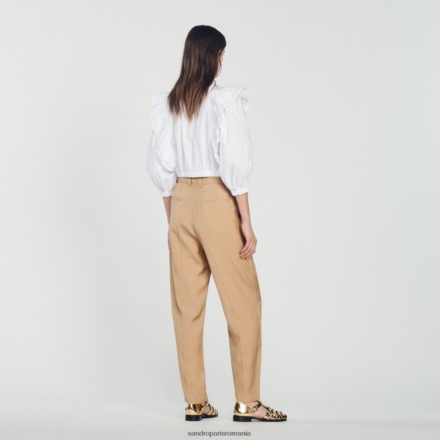 pantaloni largi femei bej Sandro Paris îmbrăcăminte X8Z4NH304