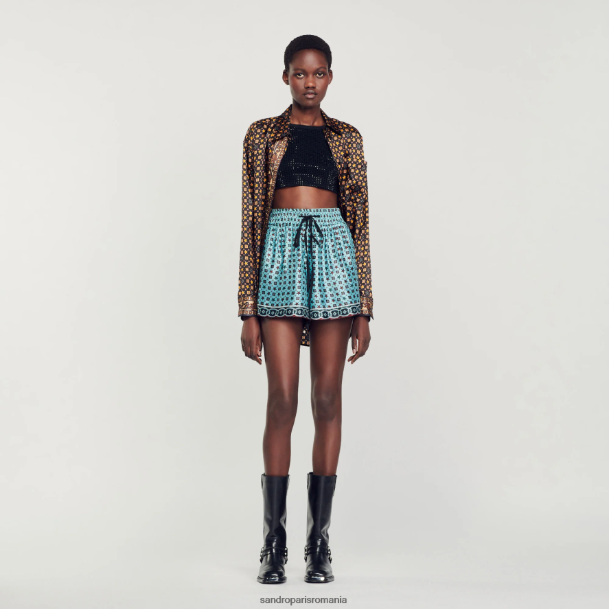 pantaloni scurți cu imprimeu plutitor femei turcoaz/maro Sandro Paris îmbrăcăminte X8Z4NH68