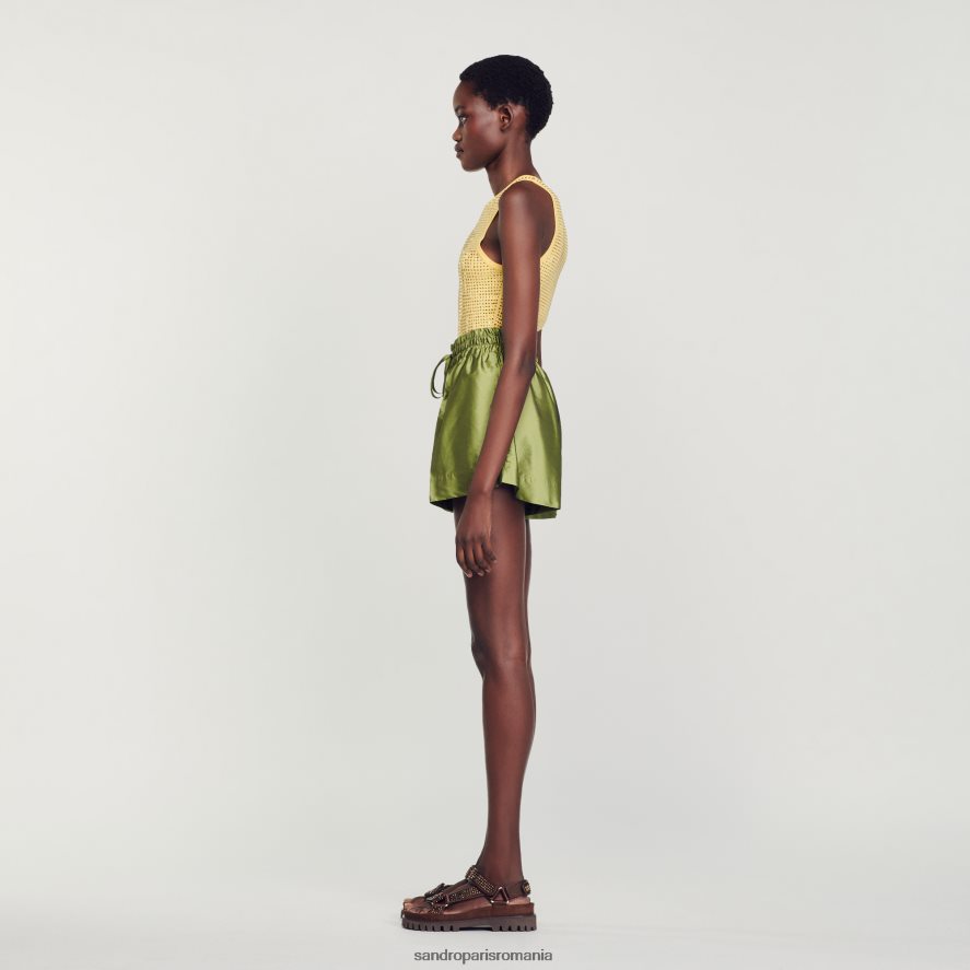 pantaloni scurți din satin femei kaki ușor Sandro Paris îmbrăcăminte X8Z4NH78