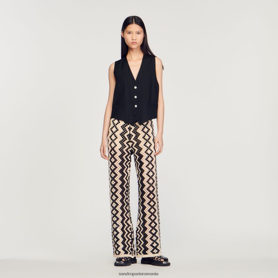 pantaloni tricotati femei negru/ecru Sandro Paris îmbrăcăminte X8Z4NH100