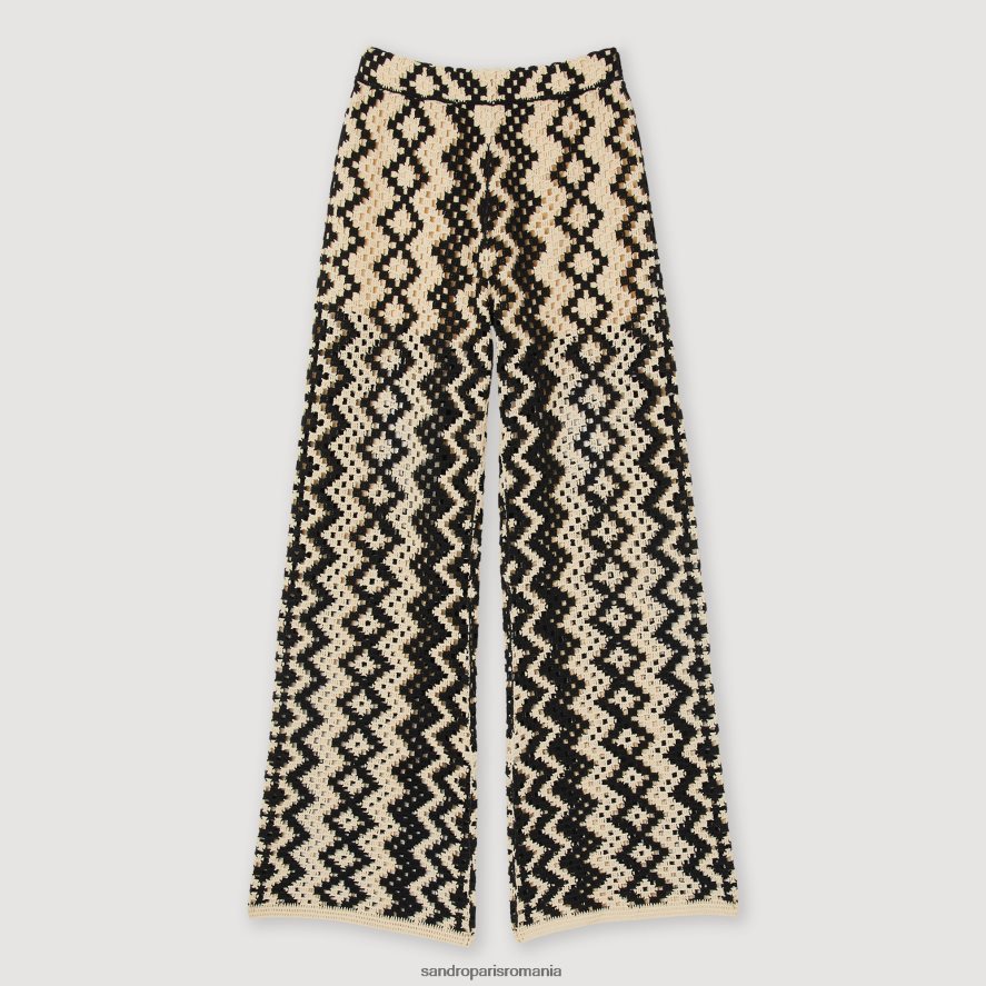 pantaloni tricotati femei negru/ecru Sandro Paris îmbrăcăminte X8Z4NH100