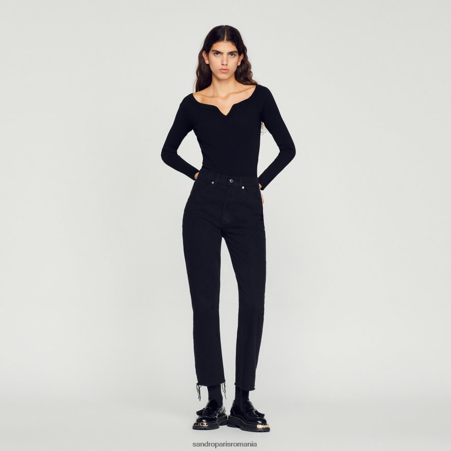 body tricot cu decolteu inima femei negru Sandro Paris îmbrăcăminte X8Z4NH323