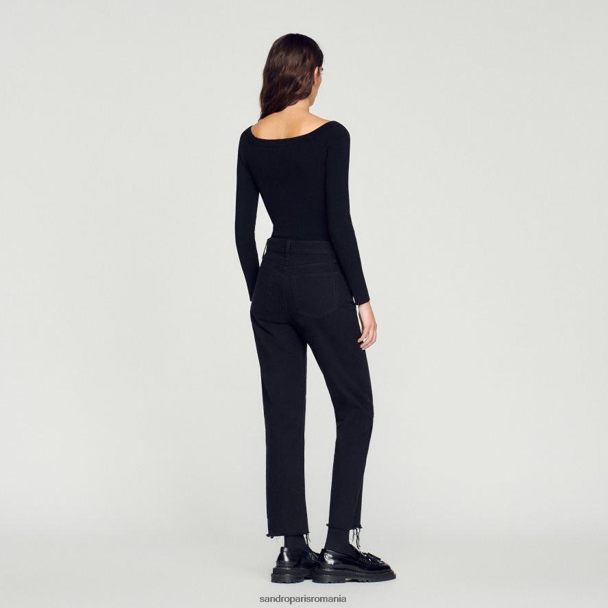 body tricot cu decolteu inima femei negru Sandro Paris îmbrăcăminte X8Z4NH323