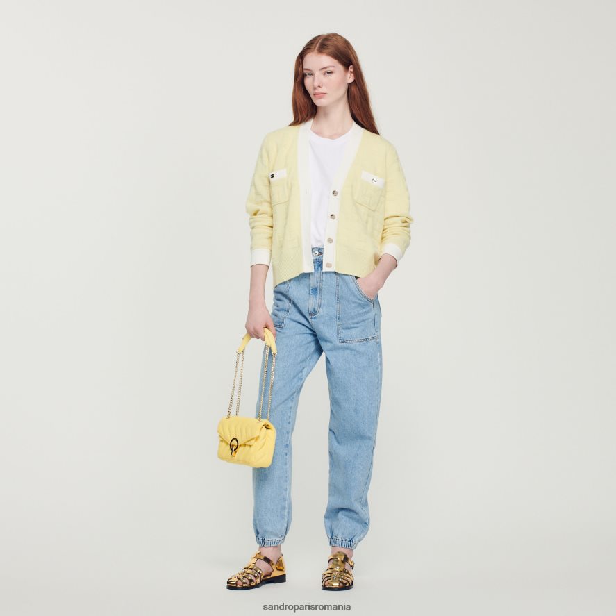 cardigan bicolor femei lumină galbenă Sandro Paris îmbrăcăminte X8Z4NH353