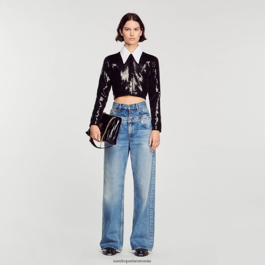 cardigan decupat cu paiete femei negru Sandro Paris îmbrăcăminte X8Z4NH48