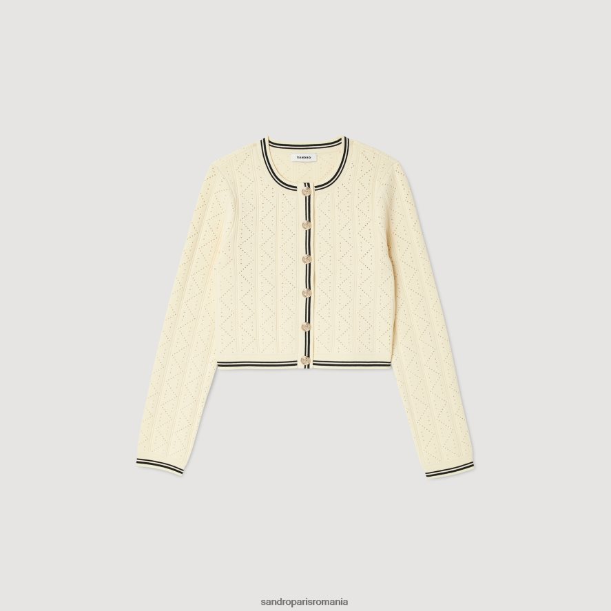 cardigan decupat din tricot pointelle femei ecru Sandro Paris îmbrăcăminte X8Z4NH4