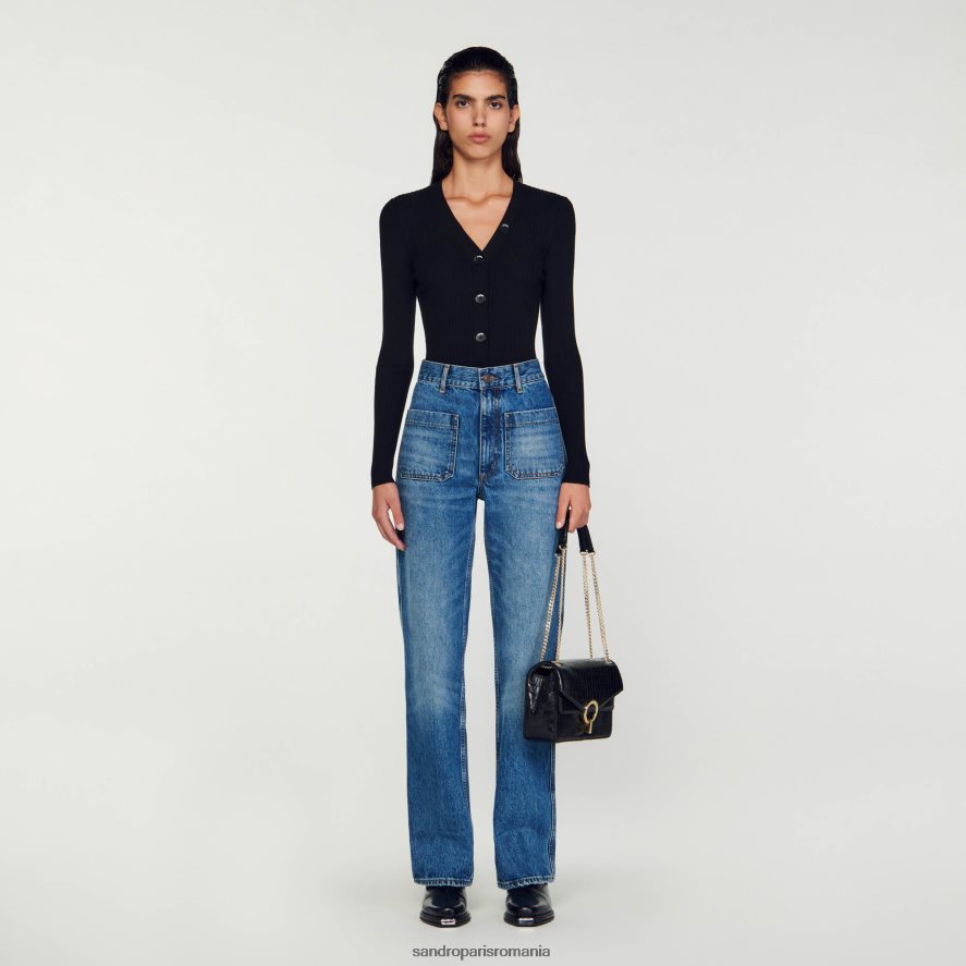 cardigan tricotat femei negru Sandro Paris îmbrăcăminte X8Z4NH428