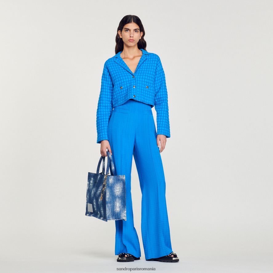 coatigan de tweed decupat femei albastru electric Sandro Paris îmbrăcăminte X8Z4NH343