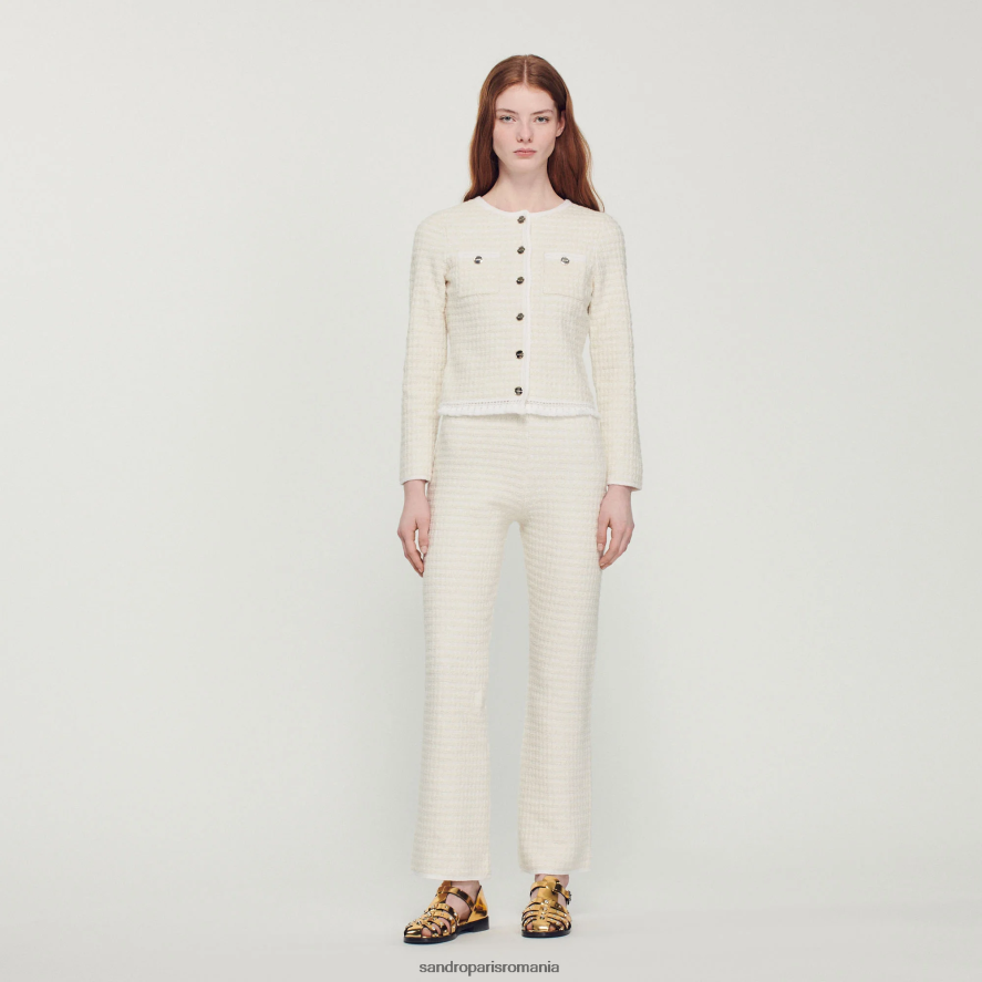 coatigan de tweed femei ecru Sandro Paris îmbrăcăminte X8Z4NH384