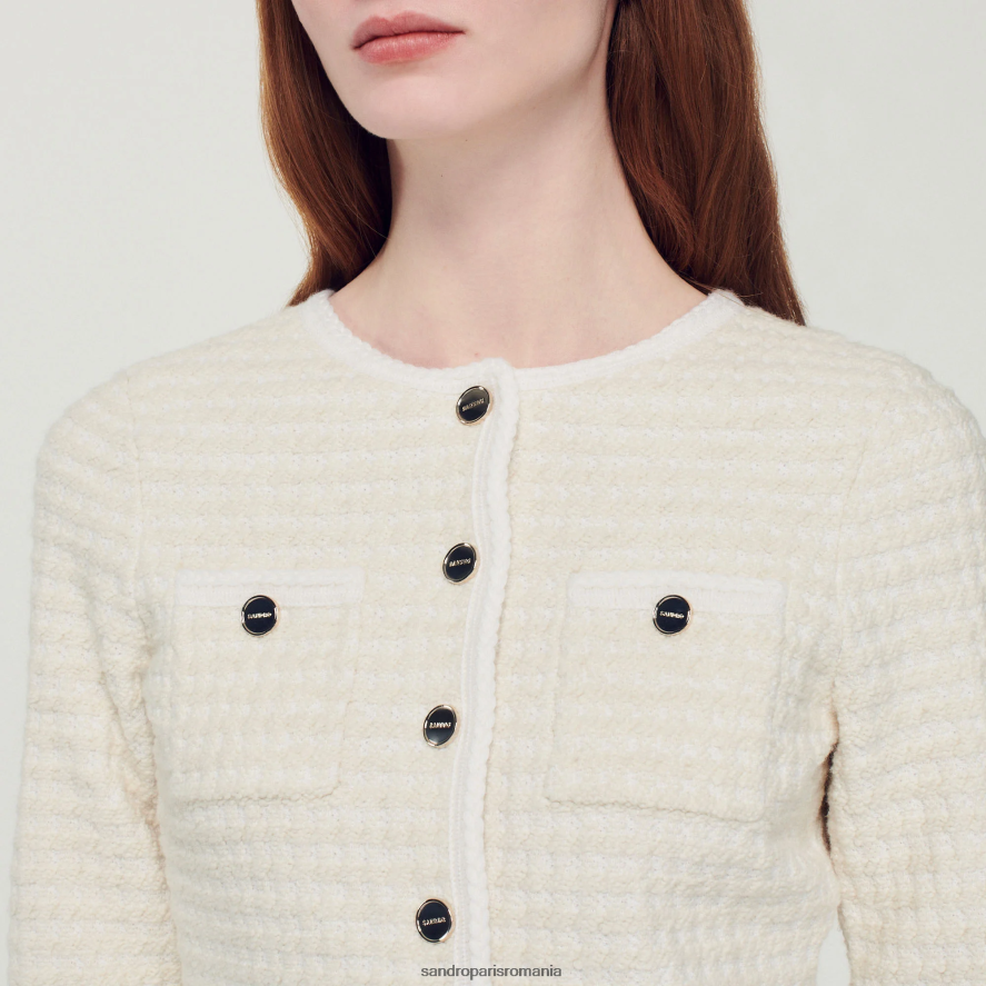 coatigan de tweed femei ecru Sandro Paris îmbrăcăminte X8Z4NH384
