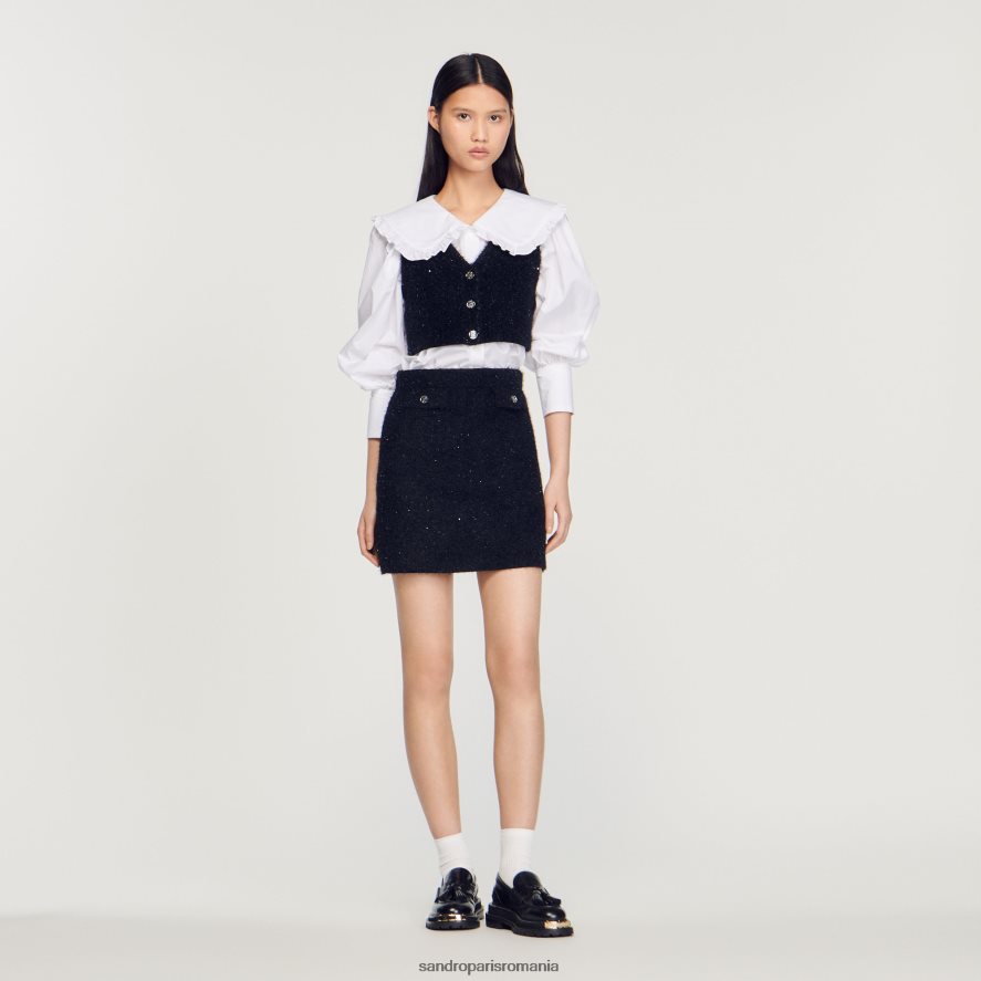 crop top din tweed femei negru Sandro Paris îmbrăcăminte X8Z4NH344