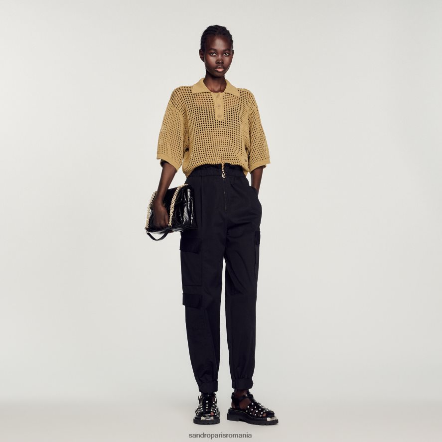 pulover decupat din tricot din plasă femei măsline Sandro Paris îmbrăcăminte X8Z4NH269