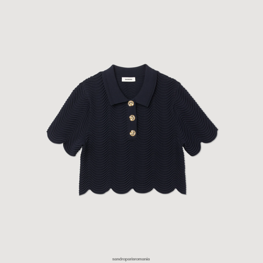 pulover din tricot decupat femei albastru marin Sandro Paris îmbrăcăminte X8Z4NH120