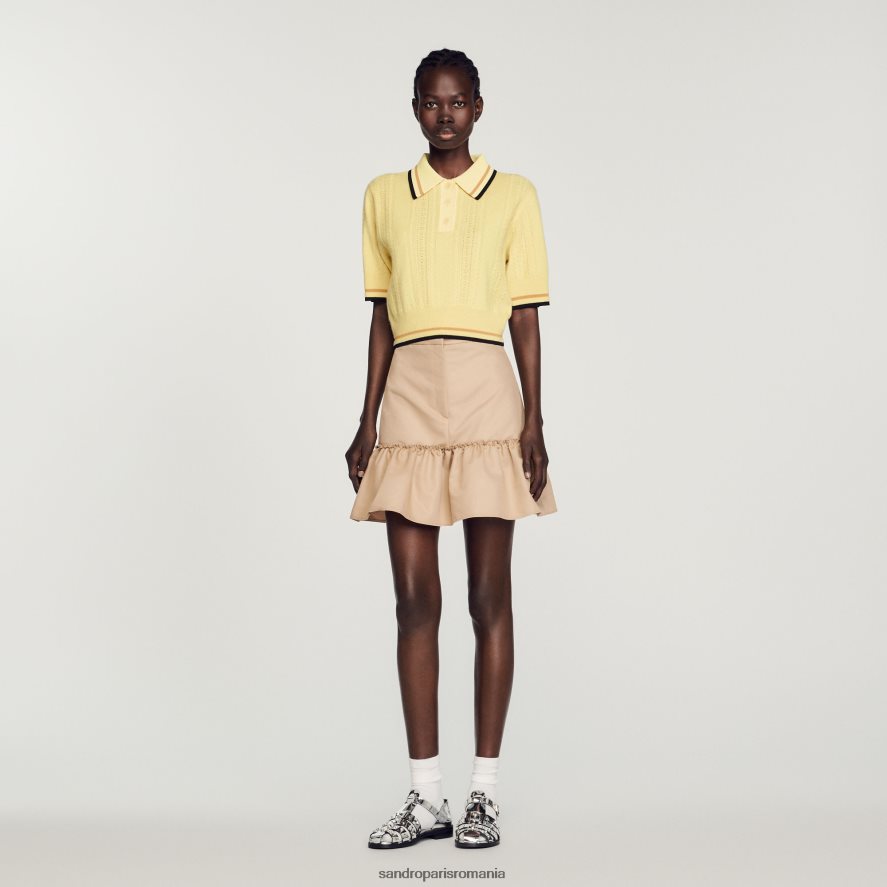 pulover polo tricotat femei lumină galbenă Sandro Paris îmbrăcăminte X8Z4NH424