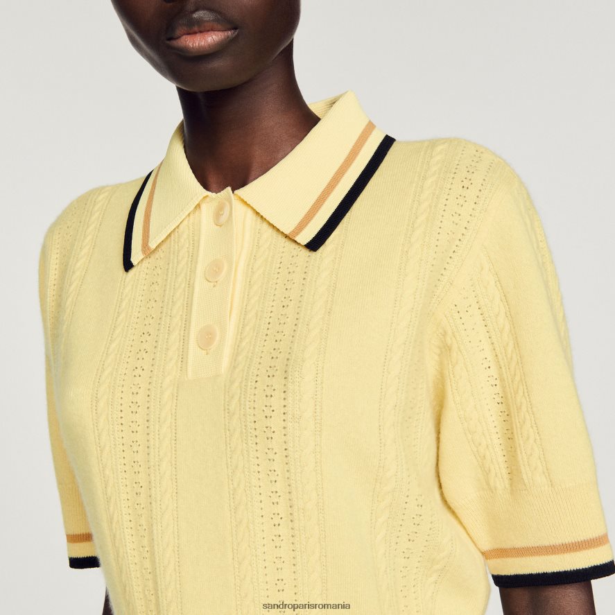pulover polo tricotat femei lumină galbenă Sandro Paris îmbrăcăminte X8Z4NH424