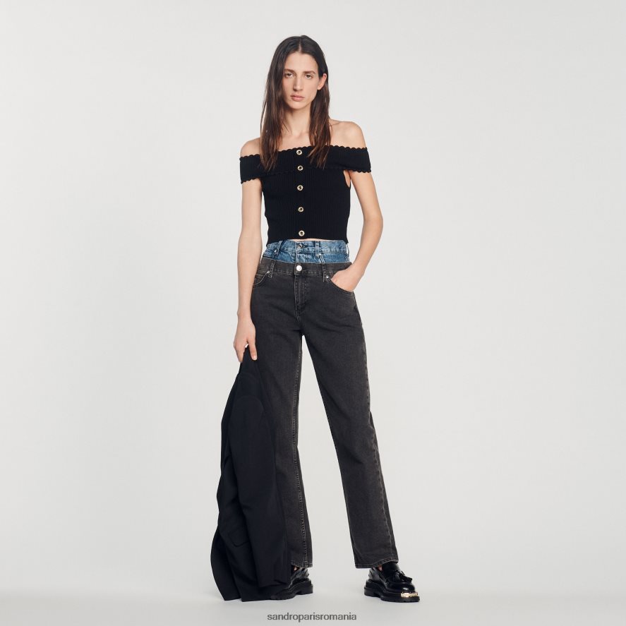 top tricotat decupat femei negru Sandro Paris îmbrăcăminte X8Z4NH180