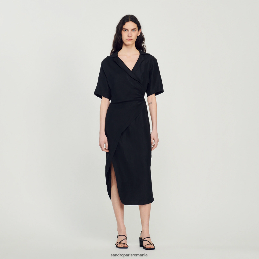 rochie asimetrică drapată femei negru Sandro Paris îmbrăcăminte X8Z4NH245