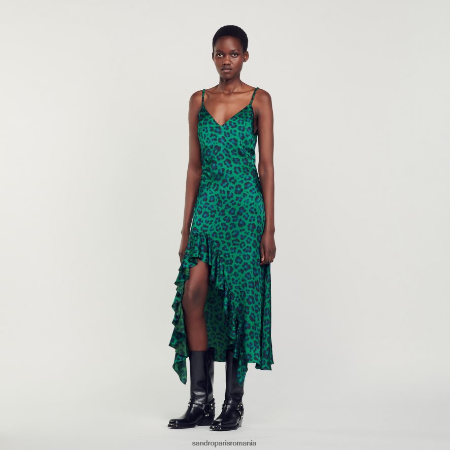 rochie cu fante cu imprimeu leopard femei verde Sandro Paris îmbrăcăminte X8Z4NH22