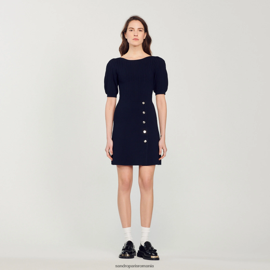 rochie cu mâneci balon femei albastru marin Sandro Paris îmbrăcăminte X8Z4NH316