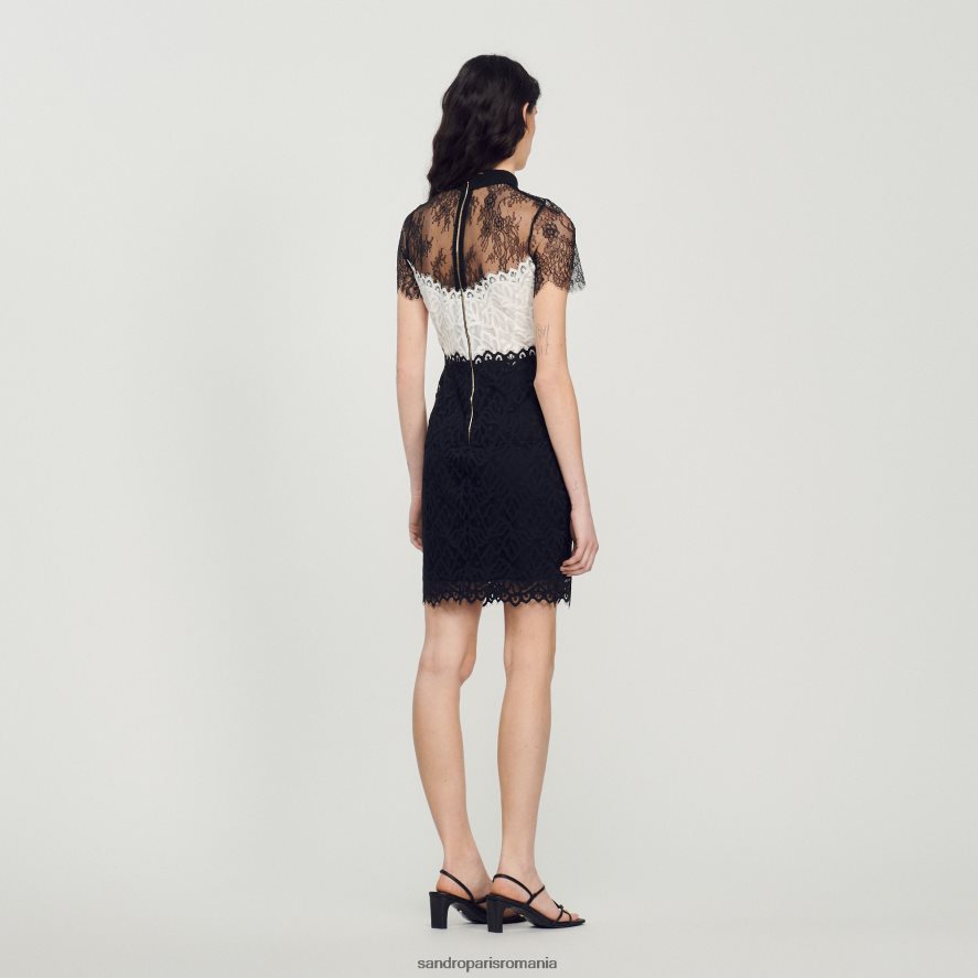 rochie din dantela bicolor femei ecru Sandro Paris îmbrăcăminte X8Z4NH125