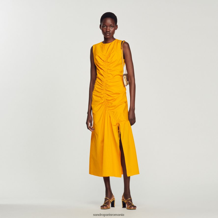 rochie lungă, adunată femei portocaliu acid Sandro Paris îmbrăcăminte X8Z4NH445