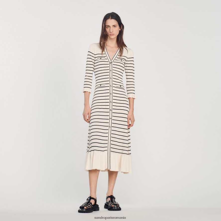 rochie lungă cu dungi marinari femei ecru Sandro Paris îmbrăcăminte X8Z4NH247