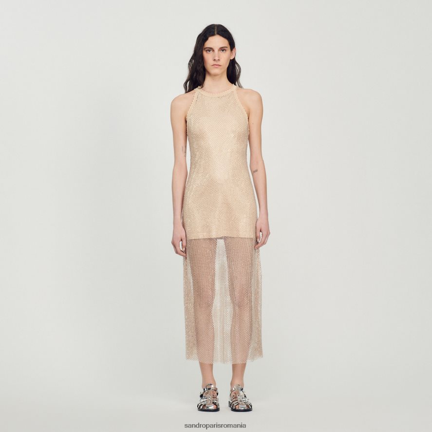 rochie lungă din plasă strălucitoare femei aur Sandro Paris îmbrăcăminte X8Z4NH164