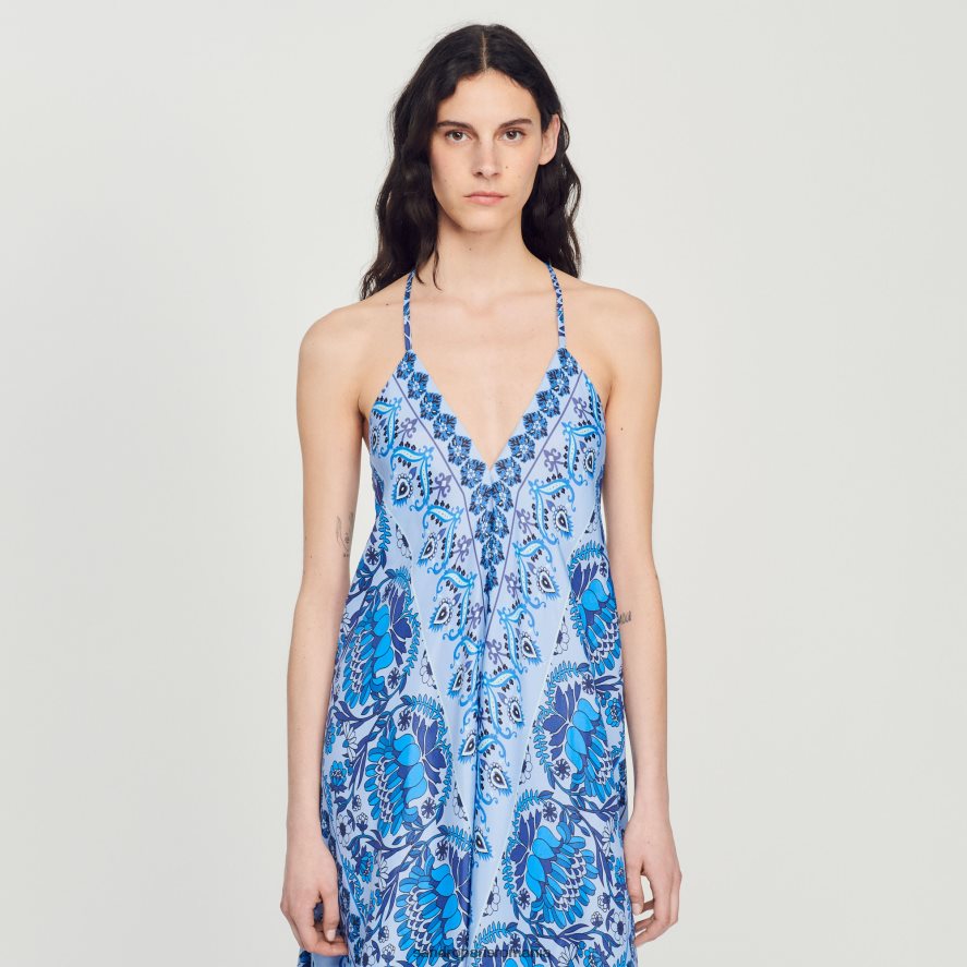 rochie lunga asimetrica femei albastru Sandro Paris îmbrăcăminte X8Z4NH455