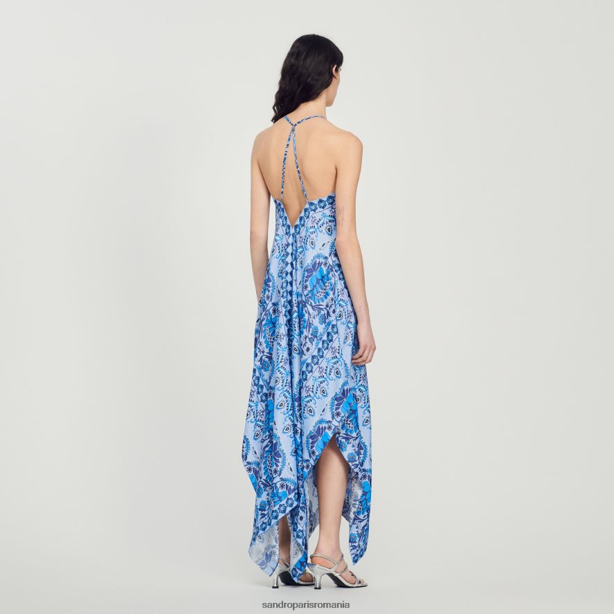 rochie lunga asimetrica femei albastru Sandro Paris îmbrăcăminte X8Z4NH455