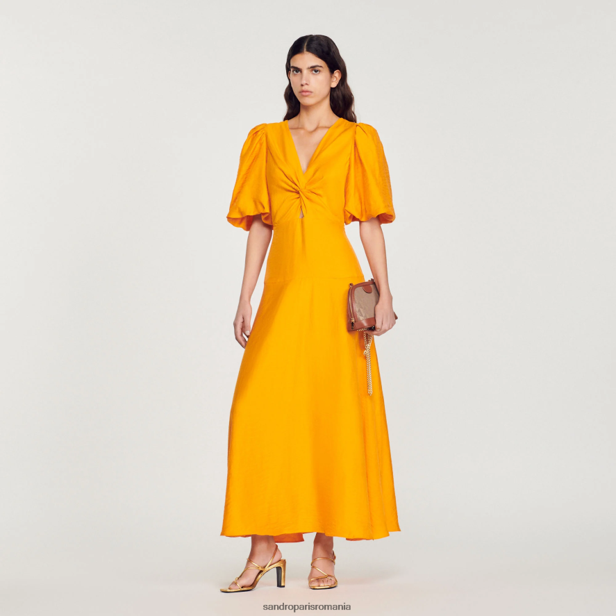 rochie lunga cu maneci scurte femei portocale Sandro Paris îmbrăcăminte X8Z4NH90