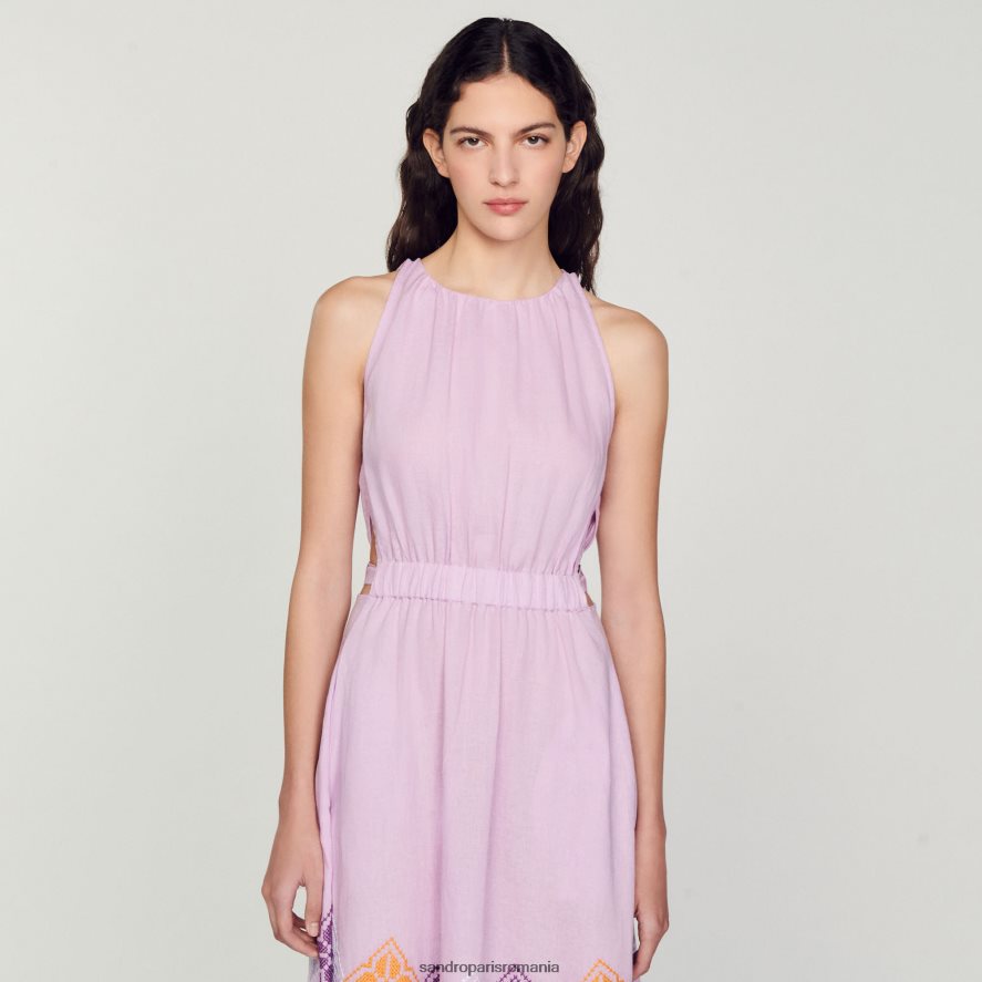 rochie lunga din in brodata femei mov Sandro Paris îmbrăcăminte X8Z4NH220