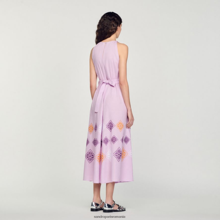 rochie lunga din in brodata femei mov Sandro Paris îmbrăcăminte X8Z4NH220