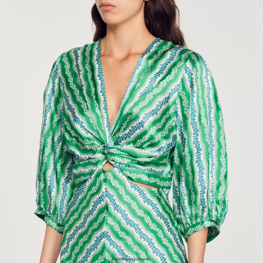 rochie lunga imprimata femei verde/albastru adânc Sandro Paris îmbrăcăminte X8Z4NH382