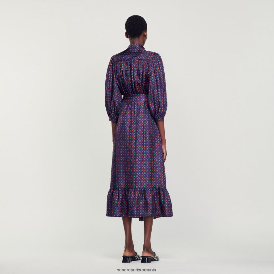rochie midi cu imprimeu femei albastru rosu Sandro Paris îmbrăcăminte X8Z4NH20