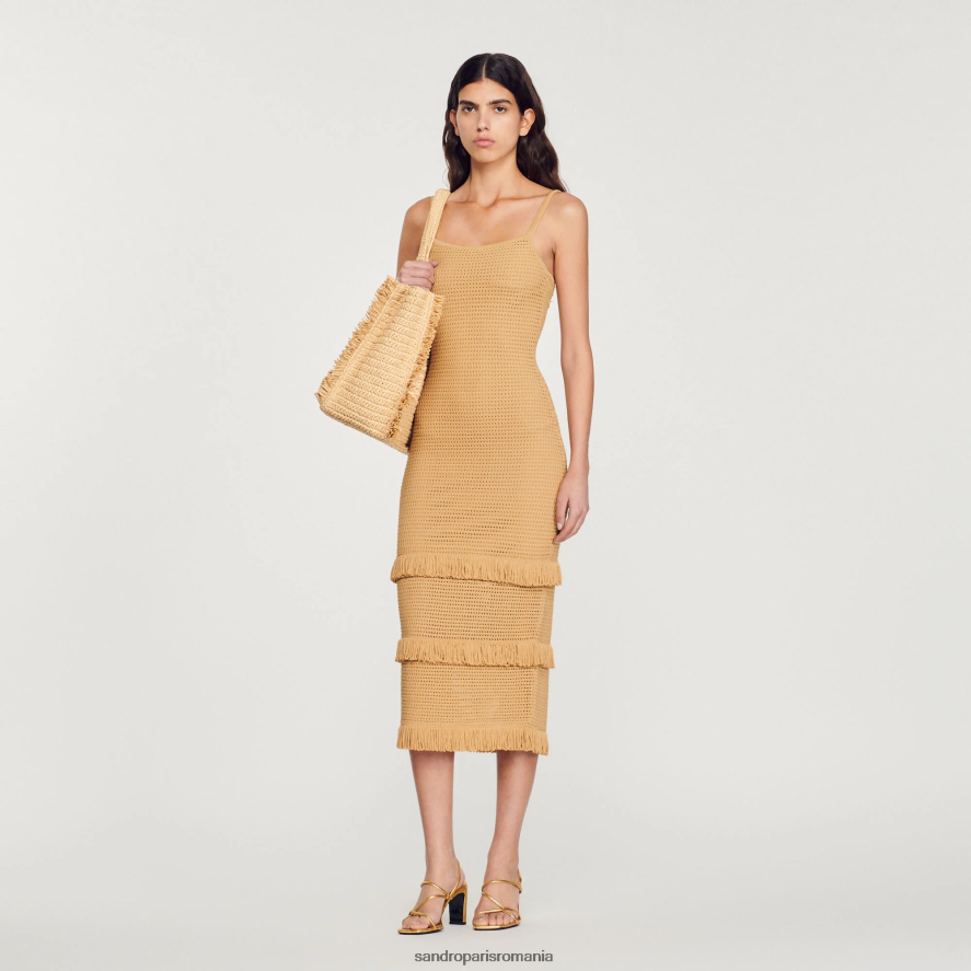 rochie midi tricotată femei cămilă Sandro Paris îmbrăcăminte X8Z4NH118