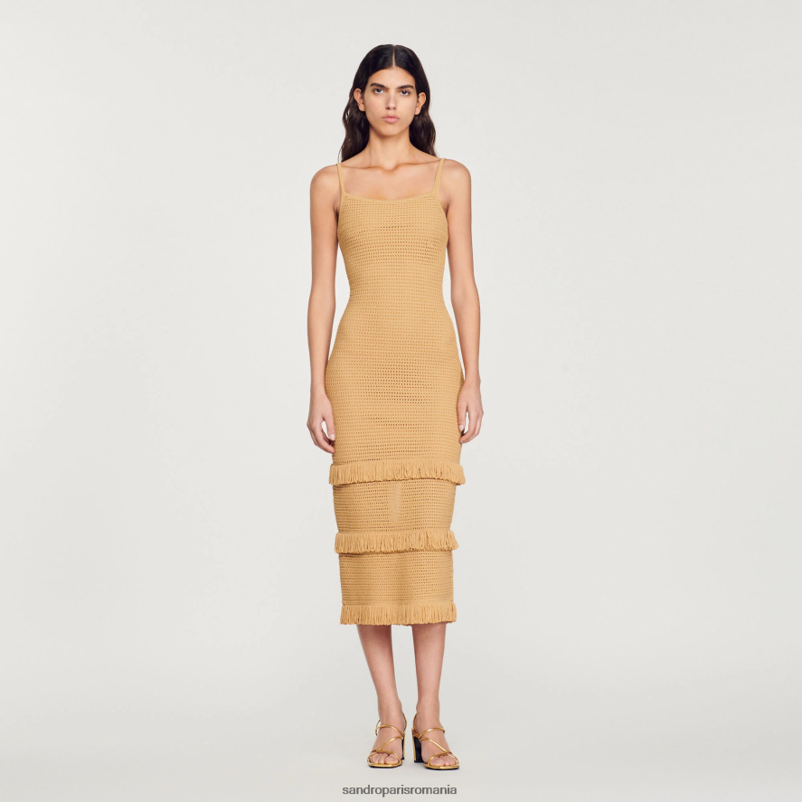 rochie midi tricotată femei cămilă Sandro Paris îmbrăcăminte X8Z4NH118