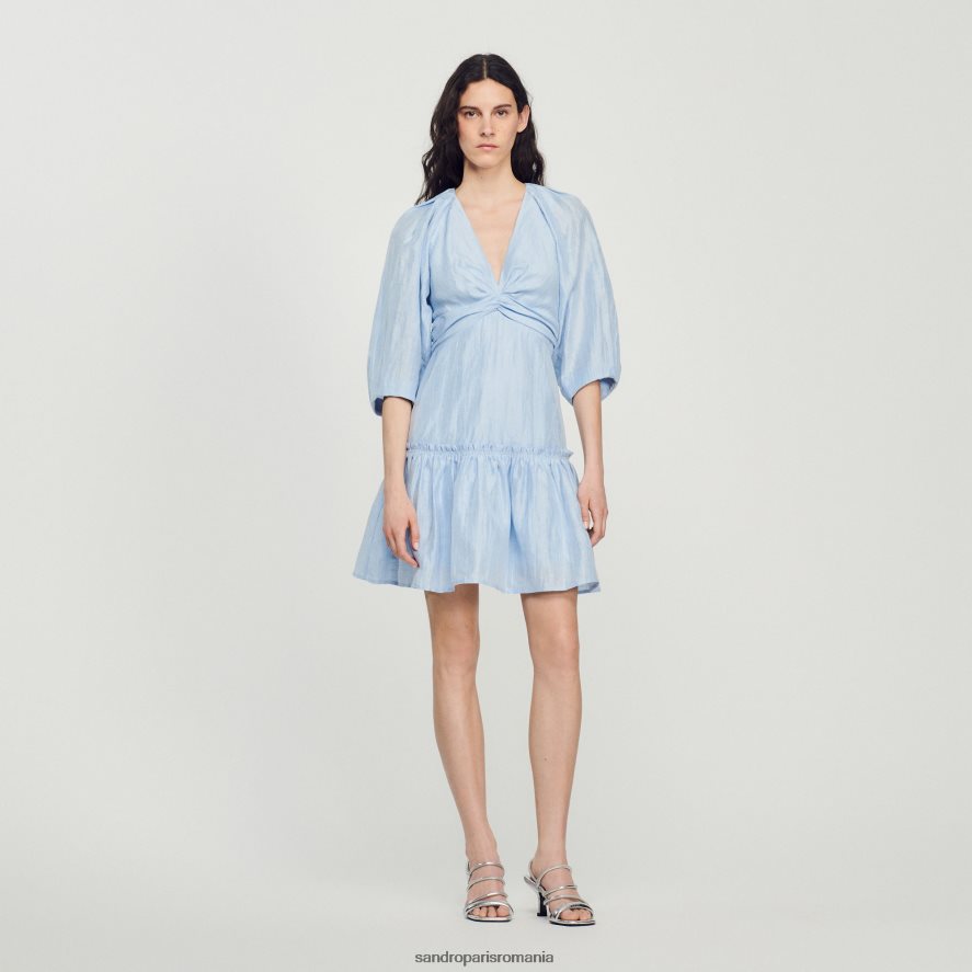 rochie scurtă adunată femei albastru Sandro Paris îmbrăcăminte X8Z4NH364