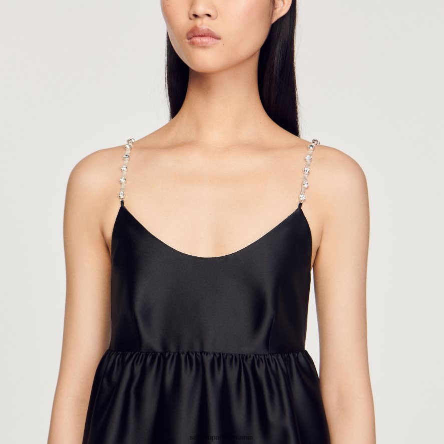 rochie scurtă babydoll femei negru Sandro Paris îmbrăcăminte X8Z4NH377